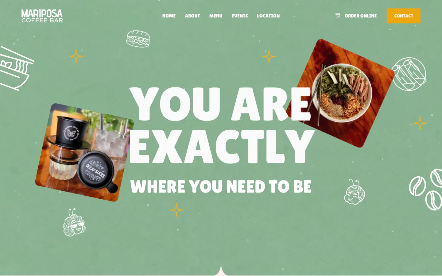 Mariposa Coffee Bar: the homepage hero in motion