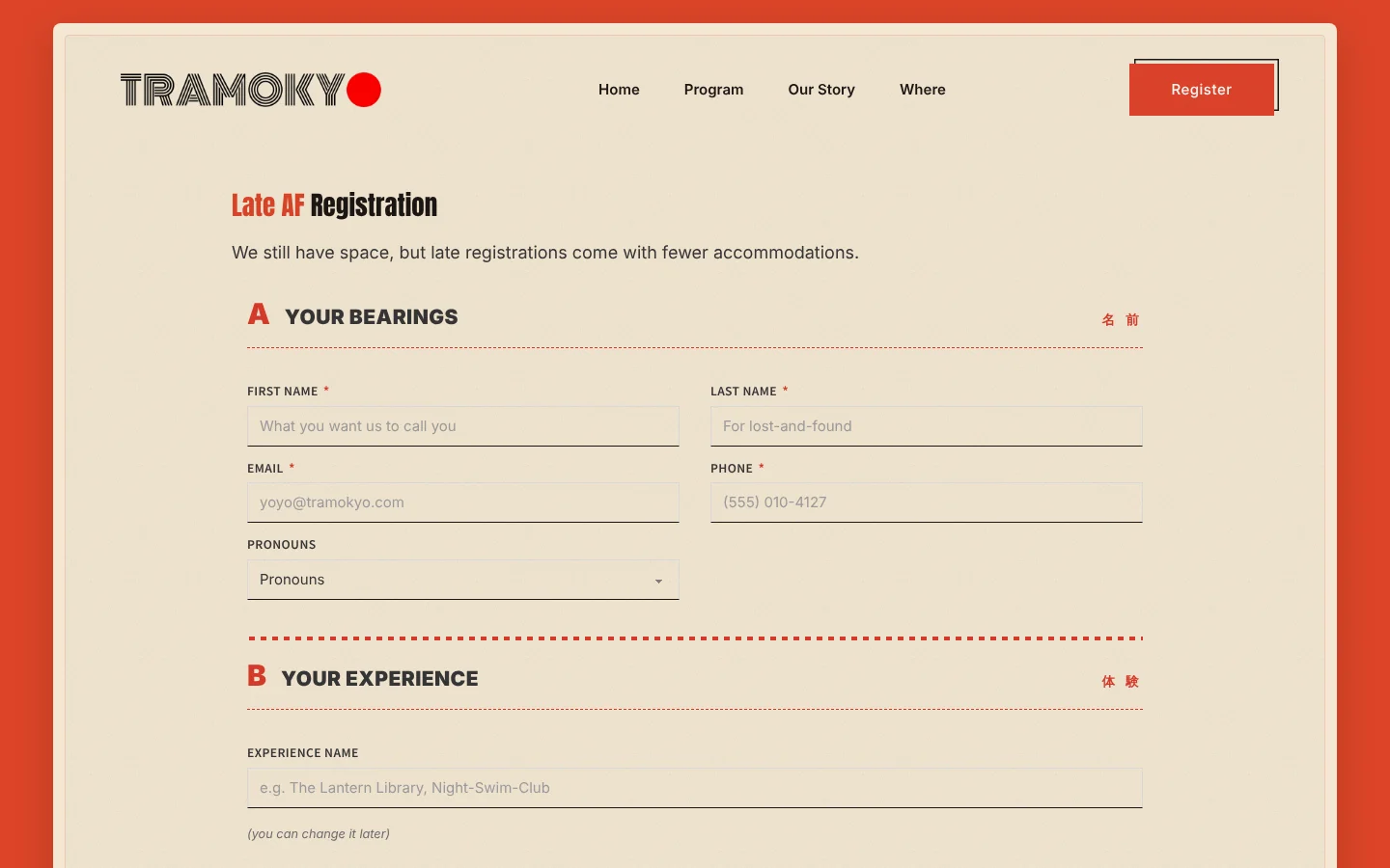 Tramokyo: registration form
